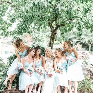 Blue tea length dress, belt not included